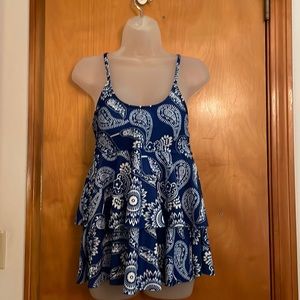 Blue and White Bathing Suit Top